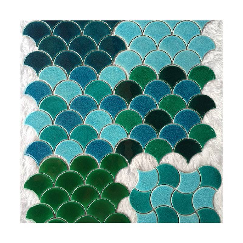 Gạch mosaic gốm hình vảy cá 300x300mm YD-Y0701 màu xanh lá cây - Daisan Mart