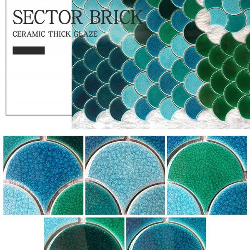Gạch mosaic gốm hình vảy cá 300x300mm YD-Y0701 màu xanh lá cây - Daisan Mart