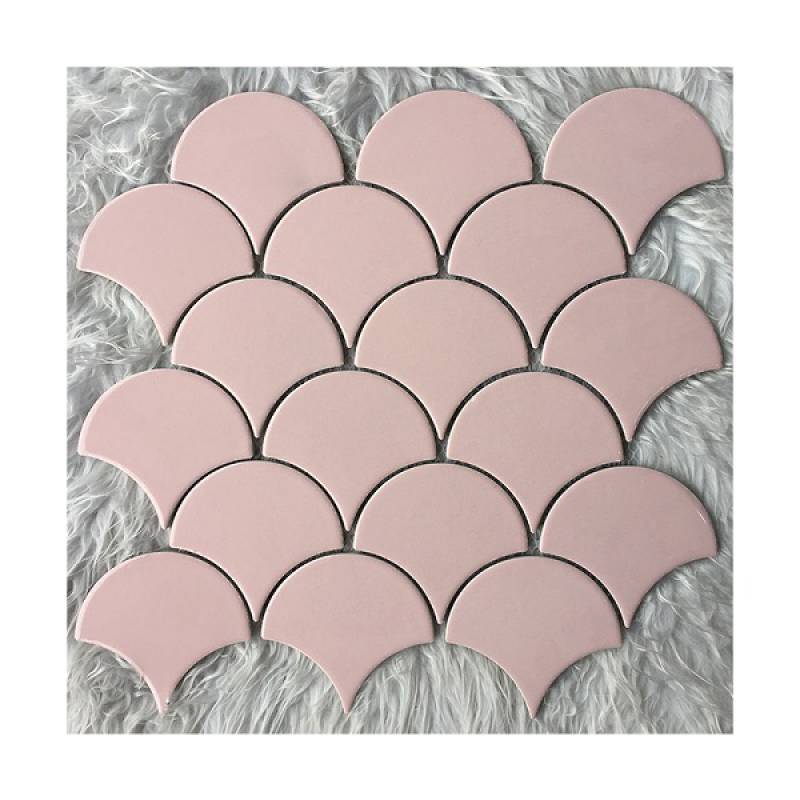 Gạch mosaic gốm hình vảy cá trang trí 300x300mm màu hồng nhạt - Daisan Mart