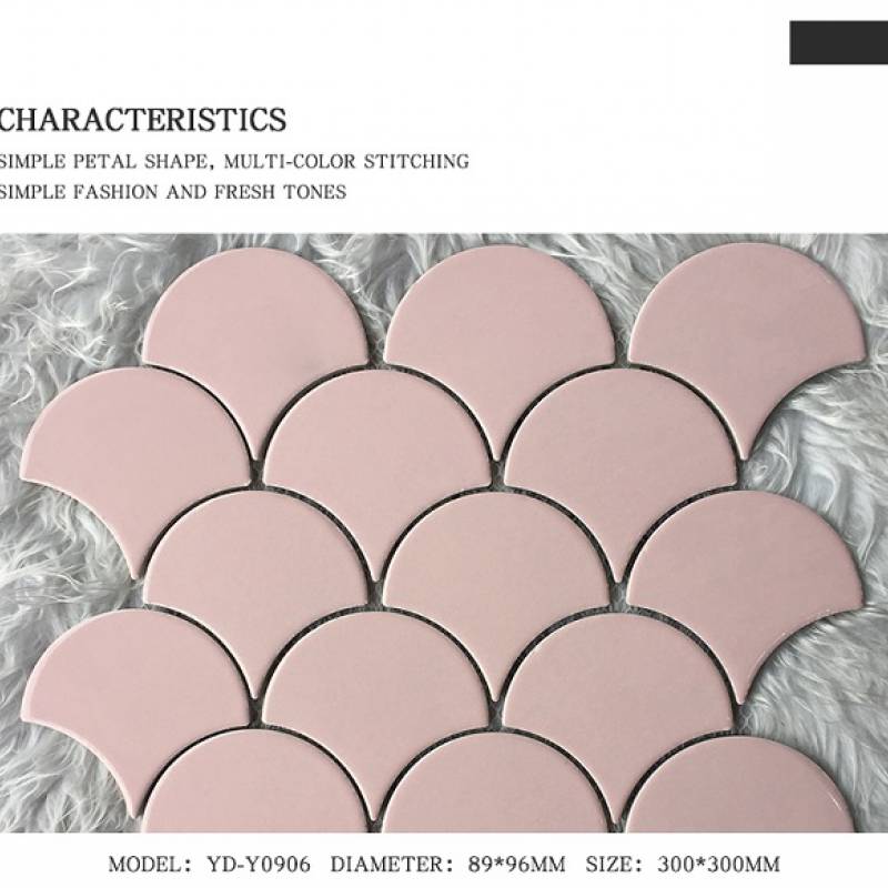 Gạch mosaic gốm hình vảy cá trang trí 300x300mm màu hồng nhạt - Daisan Mart