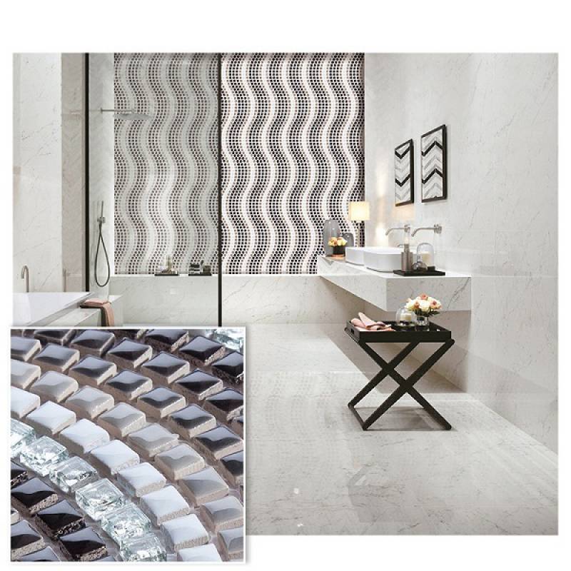 Gạch mosaic gốm mix thủy tinh trang trí phòng tắm 308x297mm 12S03 màu đen - Daisan Mart