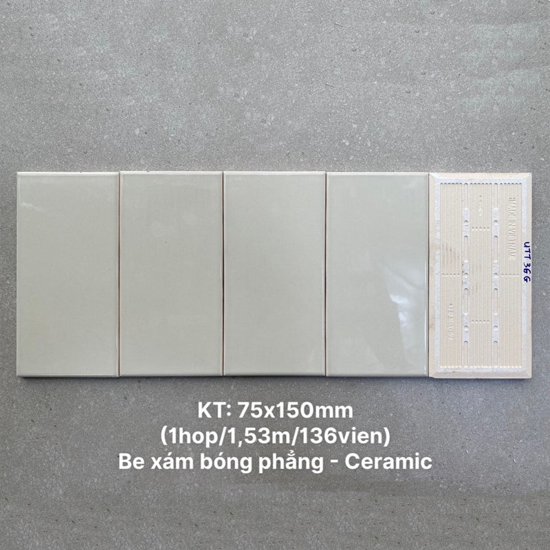 Gạch thẻ be xám bóng phẳng KT 75x150mm UTT36G - Daisan Mart