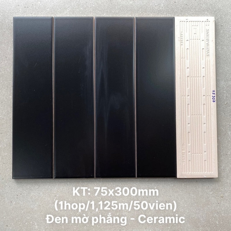 Gạch thẻ cao cấp đen mờ phẳng KT 75x300mm STA75307M - Daisan Mart
