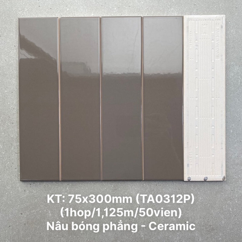 Gạch thẻ cao cấp nâu bóng phẳng KT 75x300mm TA0312P - Daisan Mart