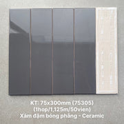 Gạch thẻ cao cấp xám đậm bóng phẳng KT 75x300mm PSTA75305 - Daisan Mart