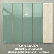 Gạch thẻ cao cấp xanh mint phẳng KT 75x300mm PSTA75315P - Daisan Mart