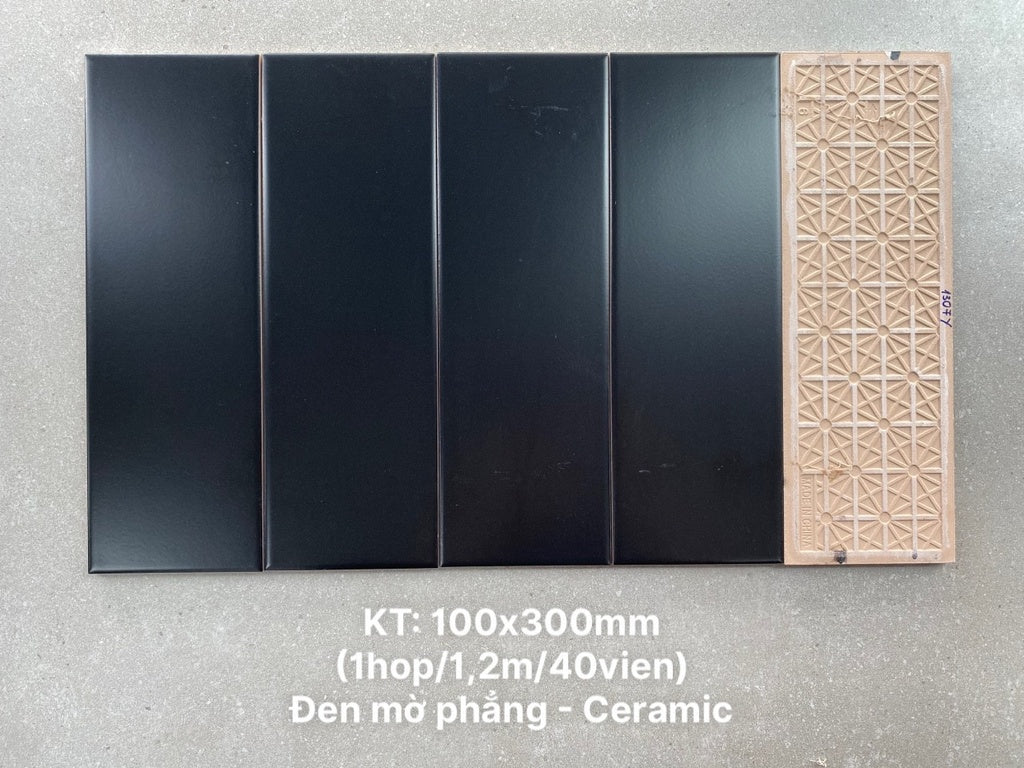 Gạch thẻ đen mờ phẳng KT 100x300mm M1307Y - Daisan Mart