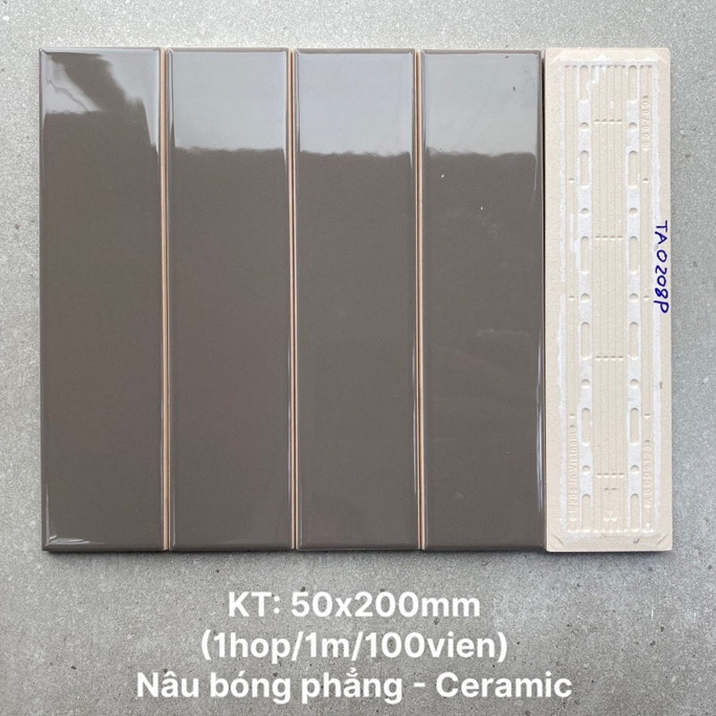 Gạch thẻ nâu bóng phẳng KT 50x200mm TA0208P - Daisan Mart