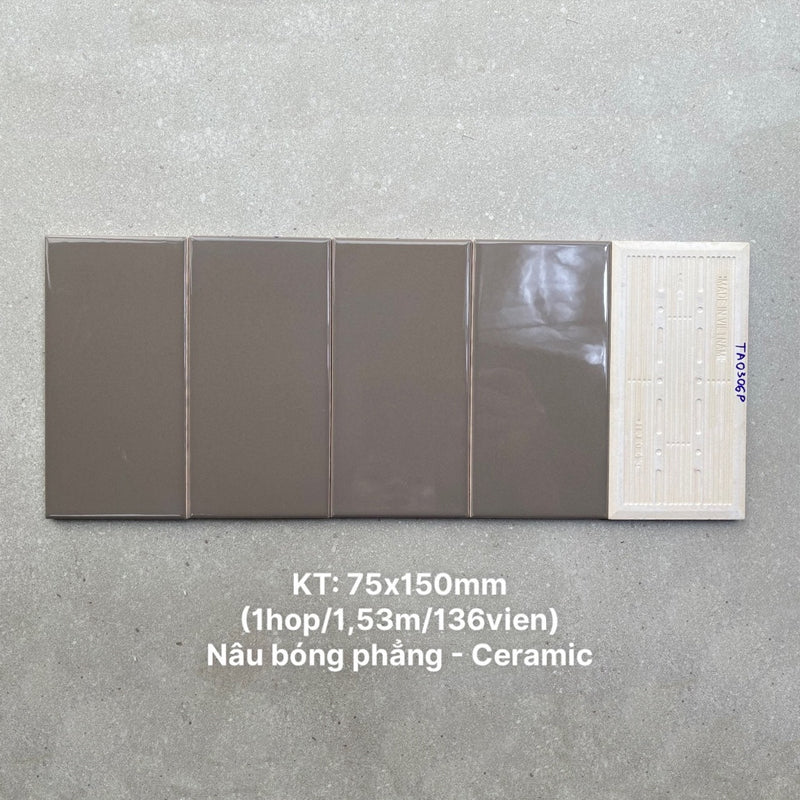 Gạch thẻ nâu bóng phẳng KT 75x150mm TA0306P - Daisan Mart