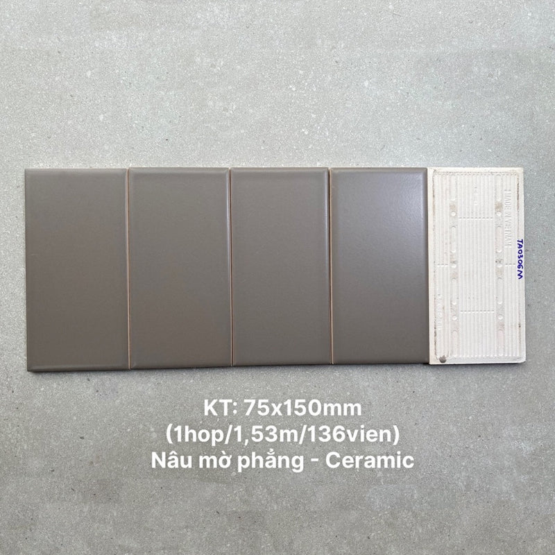 Gạch thẻ nâu mờ phẳng KT 75x150mm TA0306M - Daisan Mart