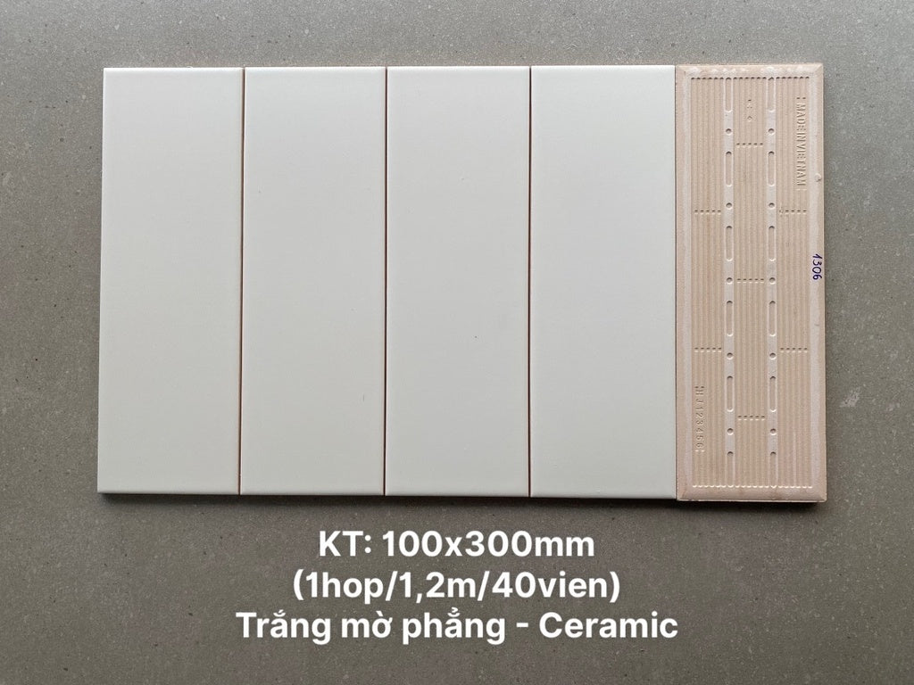 Gạch thẻ trắng mờ phẳng KT 100x300mm STA1306 - Daisan Mart