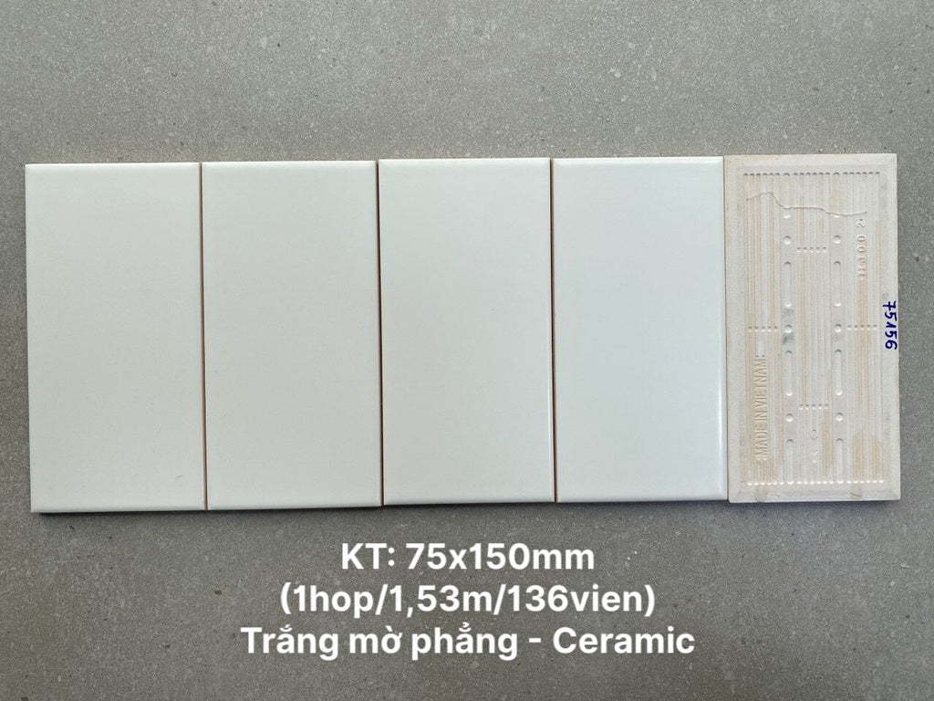 Gạch thẻ trắng mờ phẳng KT 75x150mm PSTA75156 - Daisan Mart