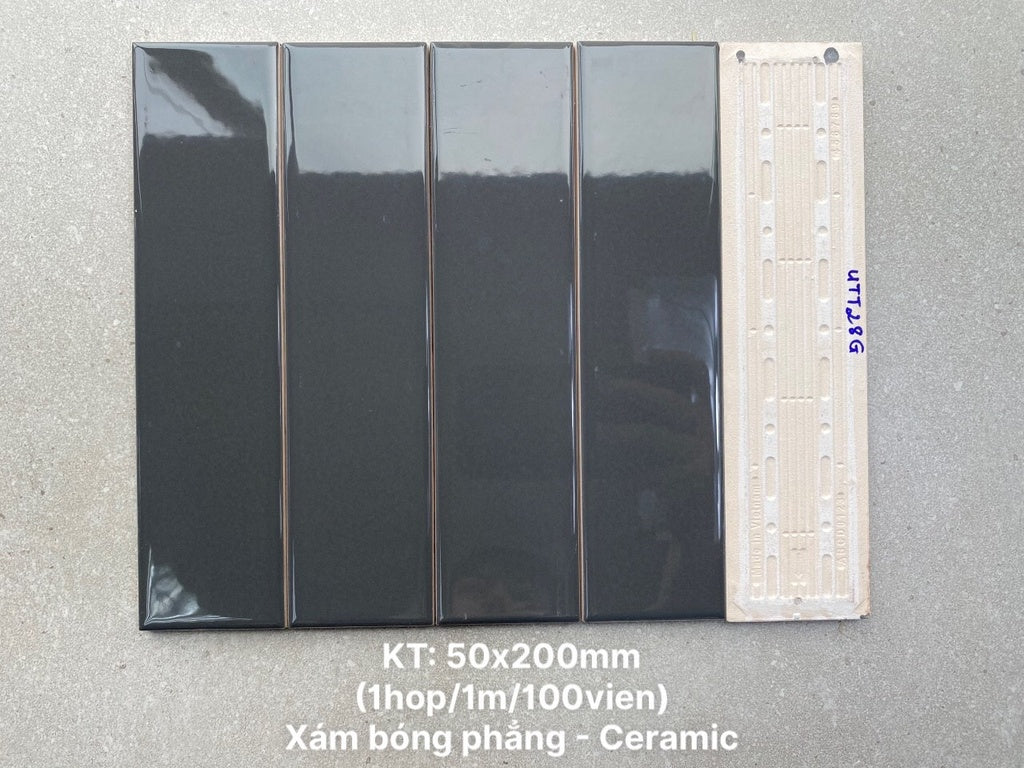 Gạch thẻ xám bóng phẳng KT 50x200mm UTT28G - Daisan Mart