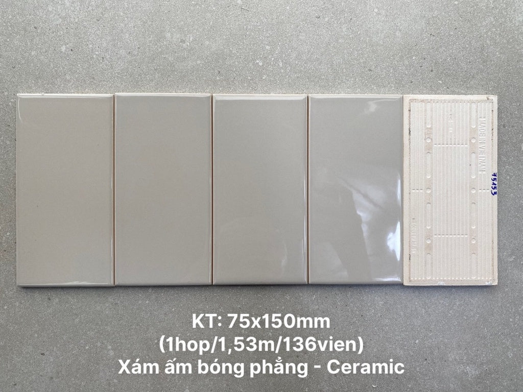 Gạch thẻ xám ấm bóng phẳng KT 75x150mm STA75153 - Daisan Mart
