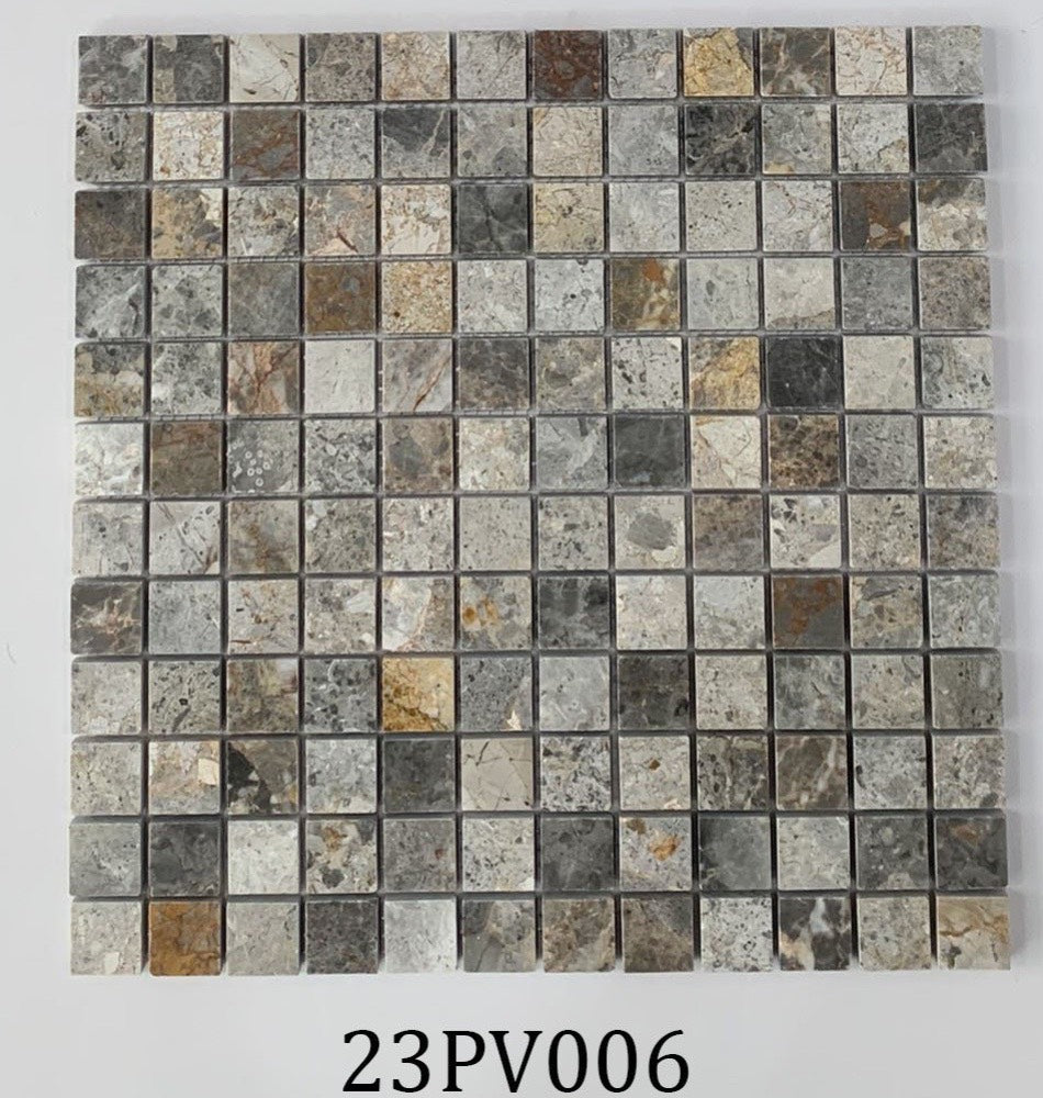 Mosaic đá tự nhiên dăm kết xám chip 23x23 LUX-23PV006 - Daisan Mart