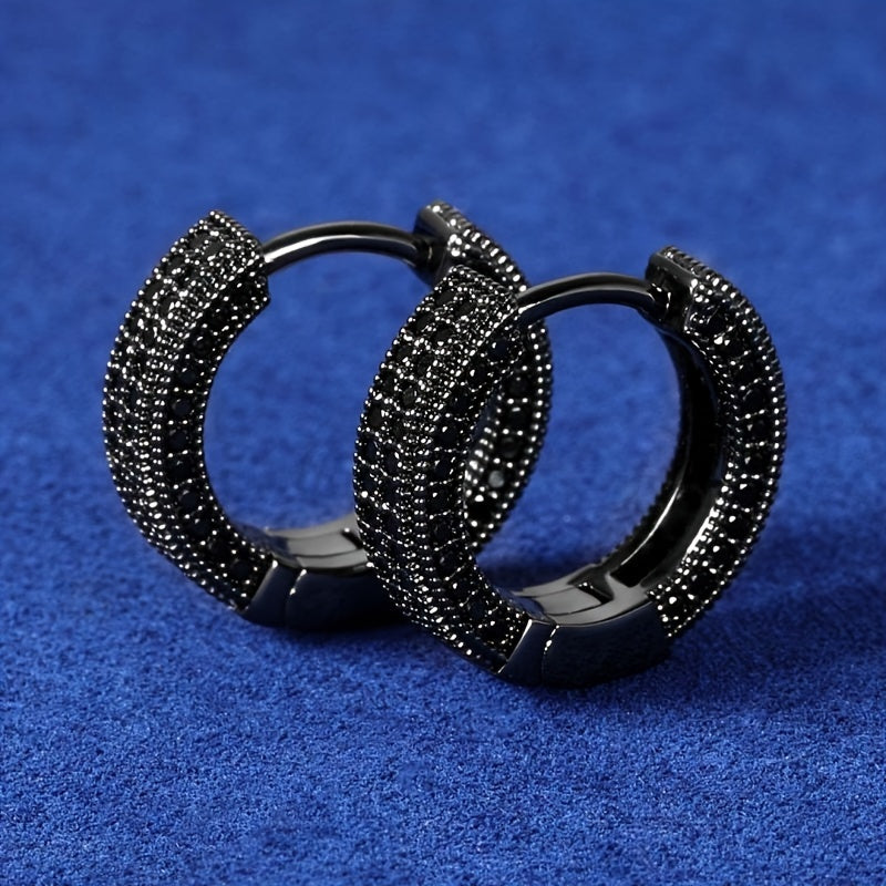 Men's Black Hoop Earrings - Sleek Modern Design with Sparkling Crystals, High-Quality Durable Metal, Versatile for Casual &amp; Formal Wear, Trendy Earrings, Fashion Statement, Contemporary Jewelry, Polished Finish, Statement Pie