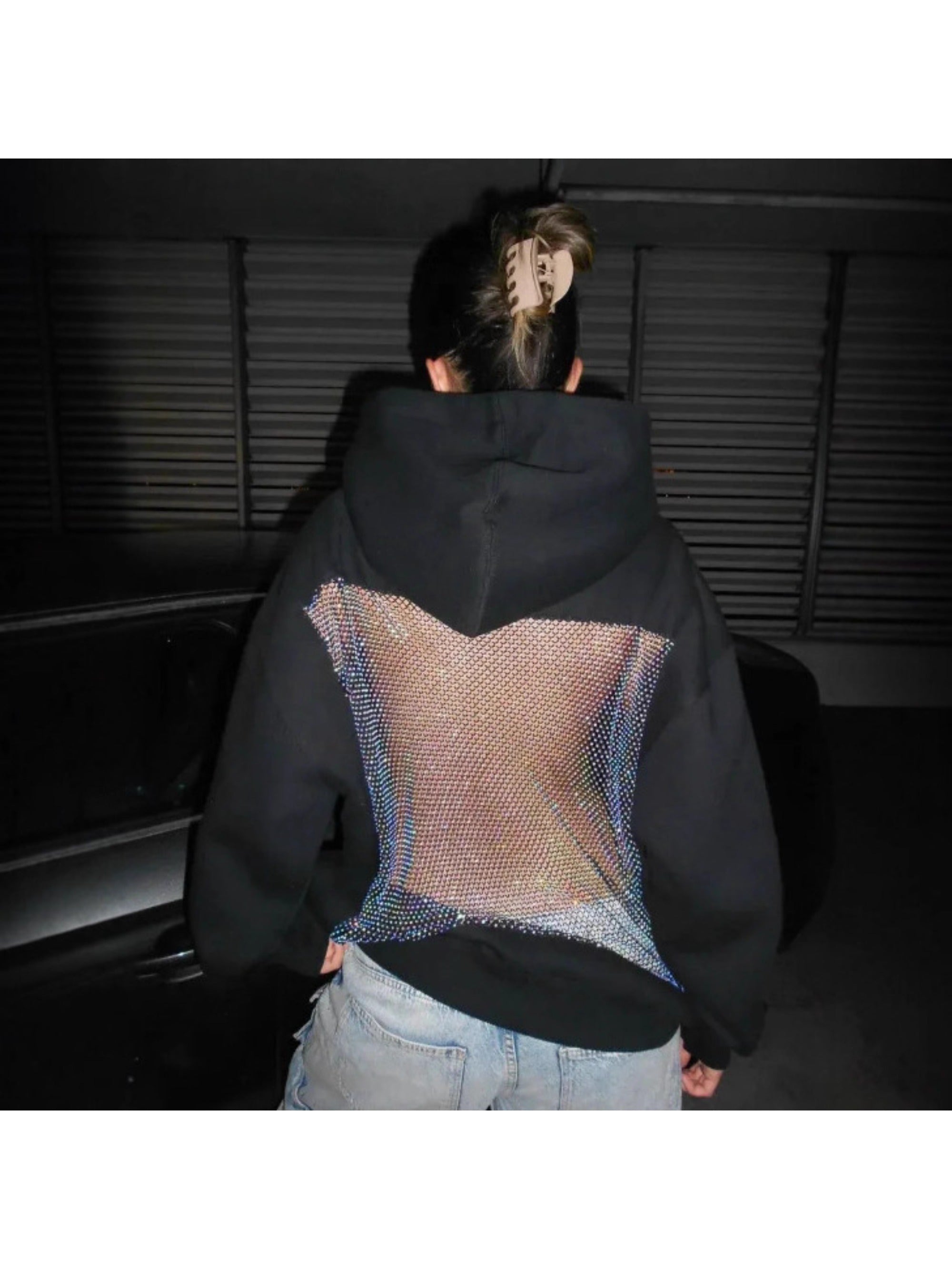 Áo Hoodie Nữ Lưới Hở Lưng Mùa Đông - Đen Thoáng Khí