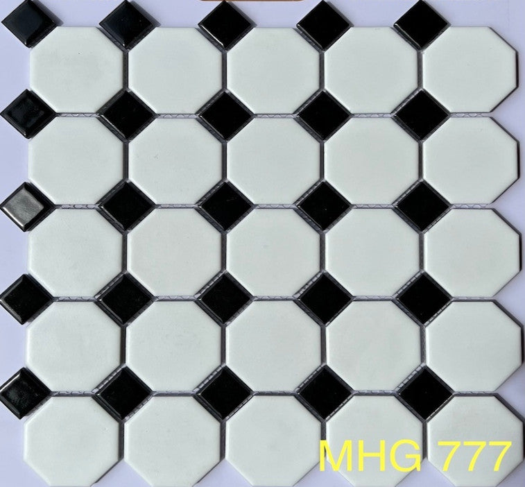 White Octagonal Mosaic Tiles Small Cells code MHG 777