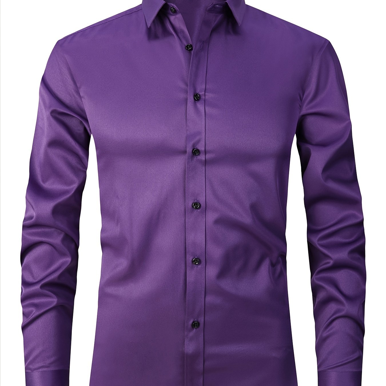 男士修身彈性正裝襯衫，輕薄商務翻領長袖襯衫，男士商務襯衫抗皺耐用純色正裝長袖襯衫，帶紐帶和口袋，適合工作、通勤、約會
