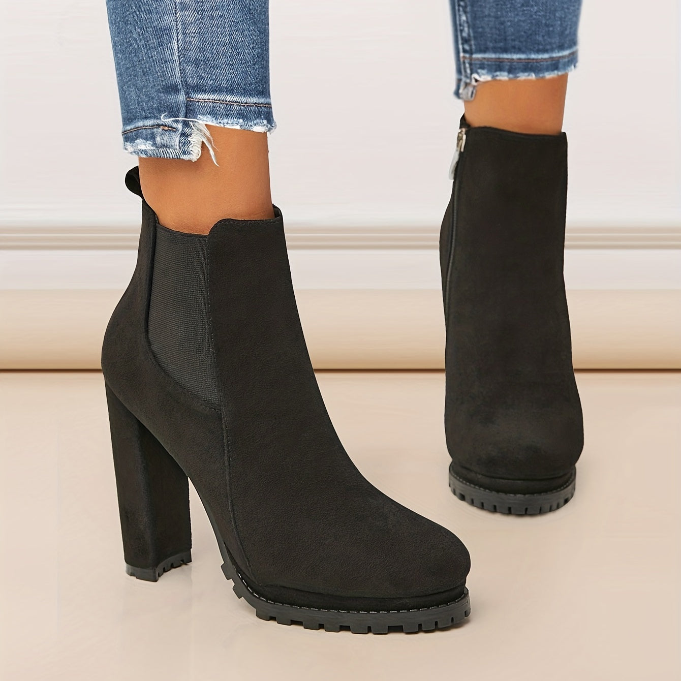 Women's Short Boots - Square Heel, Stylish Pointed Toe