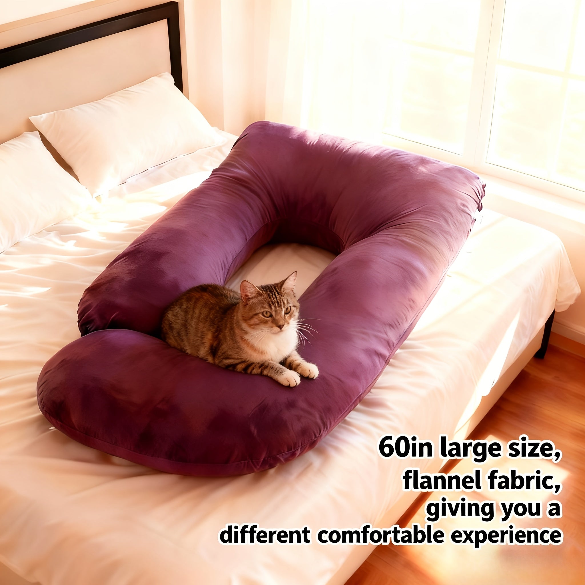 69/60 Inch J-Shape Maternity Full Body Pregnancy Pillow - Ergonomic Back &amp; Leg Support with Removable Velvet Cover, Machine Washable, More Filling, Durable Fabric for Side/Back Sleepers, Ideal for Women'S Sleep Aid &amp; Home Dec