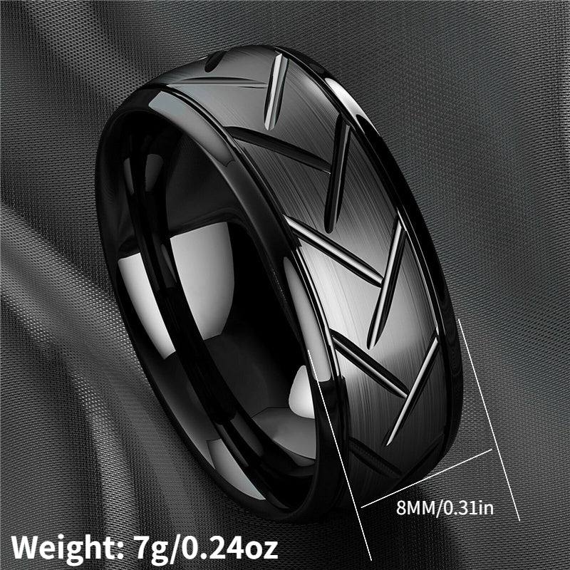Nhẫn Nam Titan Đen 8MM Rãnh Dây Thép Thời Trang - Daisan Mart
