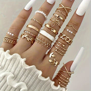 22-Piece Ring Set - Elegant &amp; Delicate Leaf Pattern