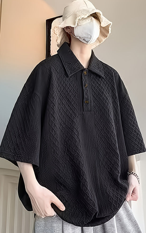 Áo Golf Nam Dáng Rộng, Họa Tiết Hình Học, Tay Ngắn