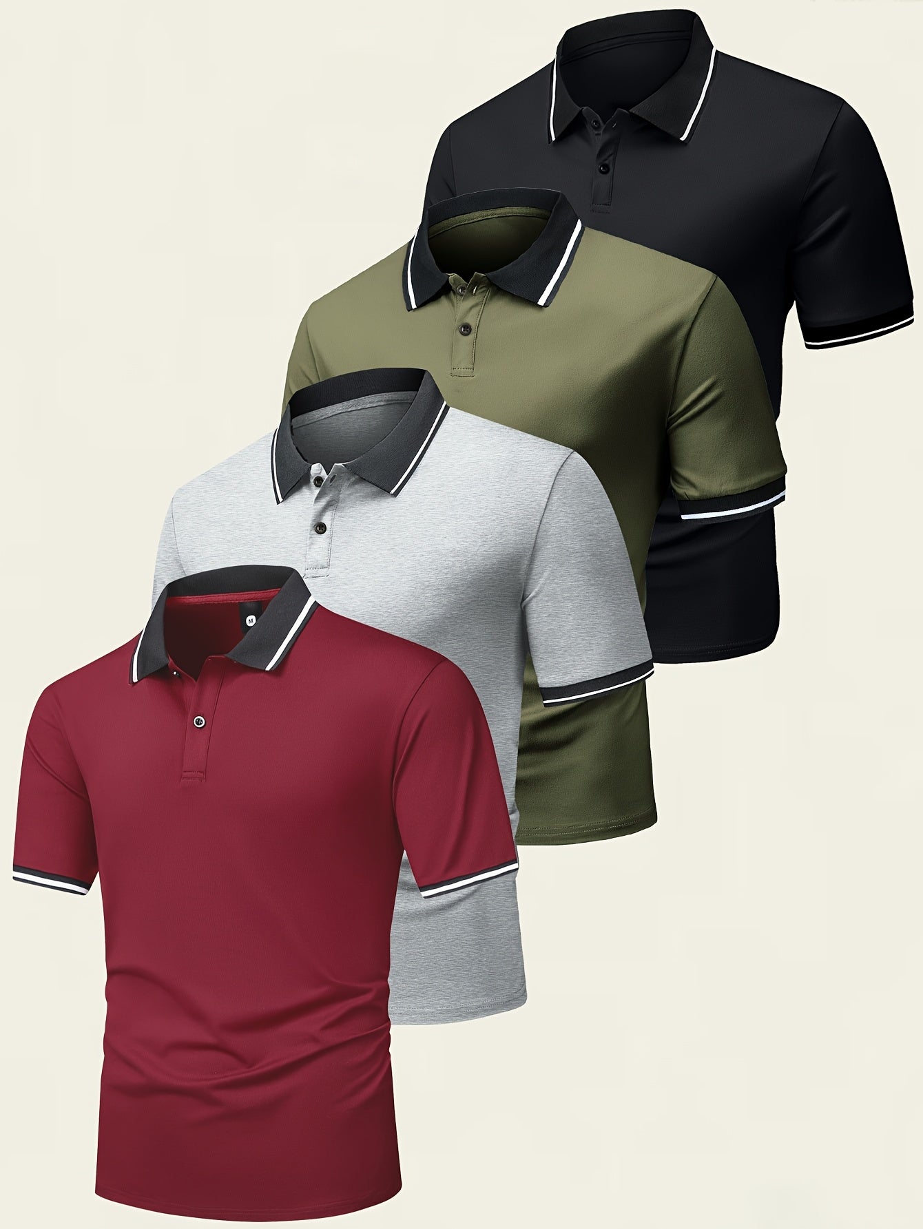 Men's Summer Short Sleeve Sports Shirt, Contrast Trim