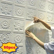 3D Waterproof Wallpaper White Flowers 50 Pieces