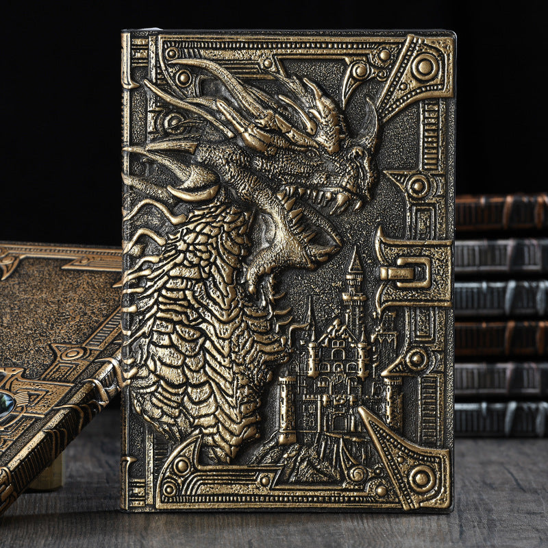 AOXUNDIY Embossed Dragon Journal Notebook, Animal Theme Plain Ruling Writing Pad with 3D Metal Dinosaur Design, Dinosaur Room Decor