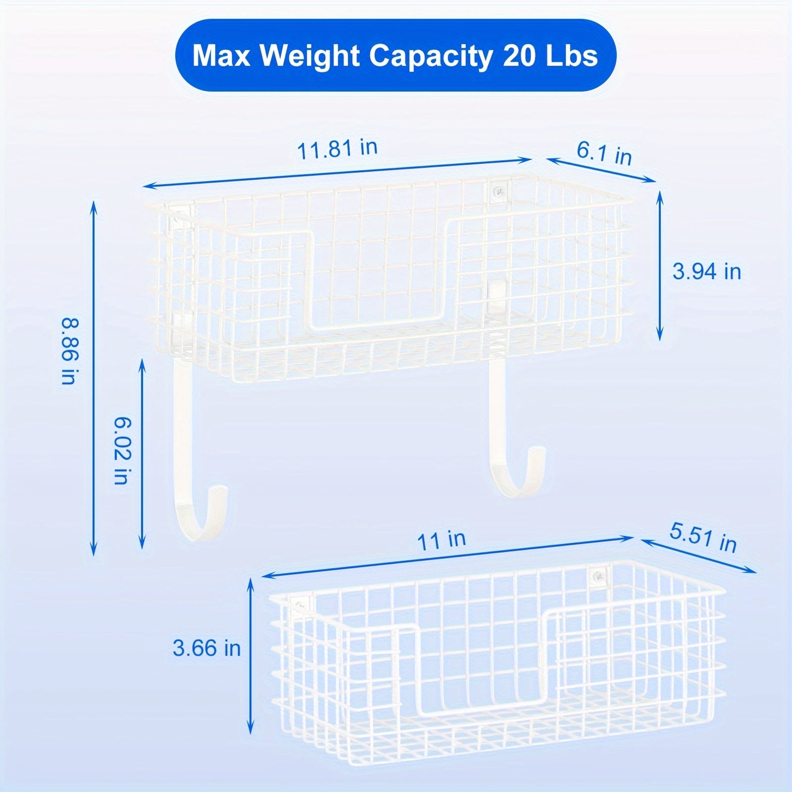 White Wall Mounted Ironing Board Hanger Holder with Storage Baskets Laundry Room Rack Wall Mount Metal Ironing Board Rack with Shelf and Basket for Laundry Room Organization and Storage with 2 Baskets