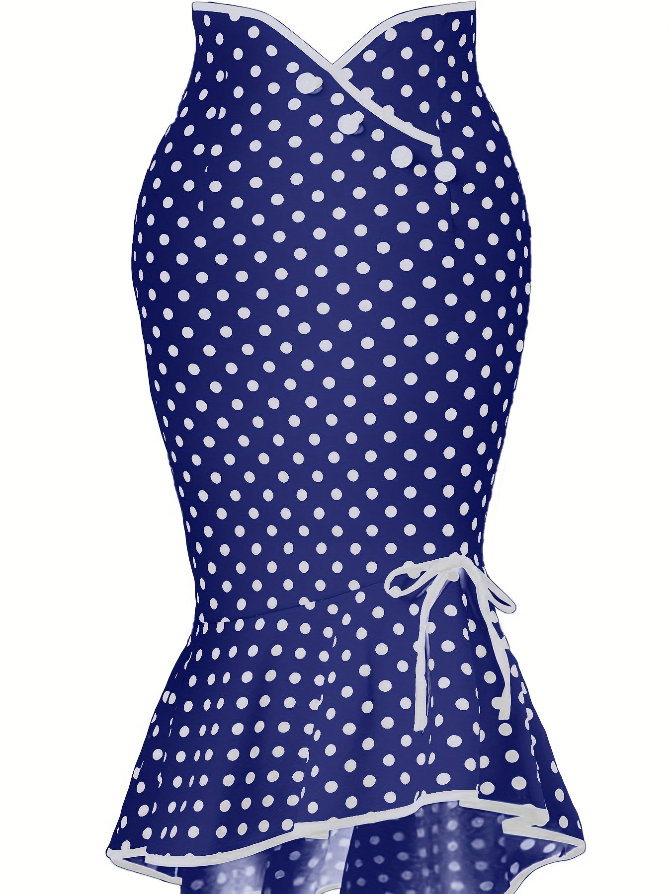 Polka Dot Bodycon Button Lace Up Skirts, Sexy Mature Fishtail Party Skirts, Women's Clothing - Daisan Mart