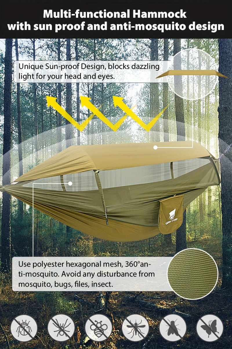 [3-in-1 Hammock] GEERTOP 3-in-1 Outdoor Hammock | Double Sleep Rest Camping Hammock with Mosquito Net Sun Shelter for Backpacking Travel Garden Park - Daisan Mart