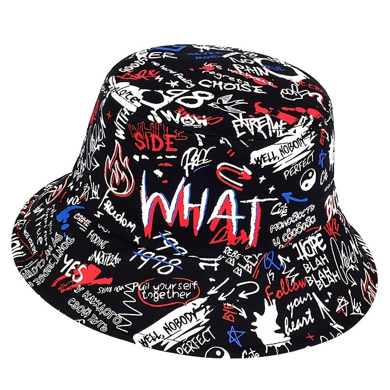 Mũ Bucket Nam What Graffiti Đen Phong Cách Streetwear
