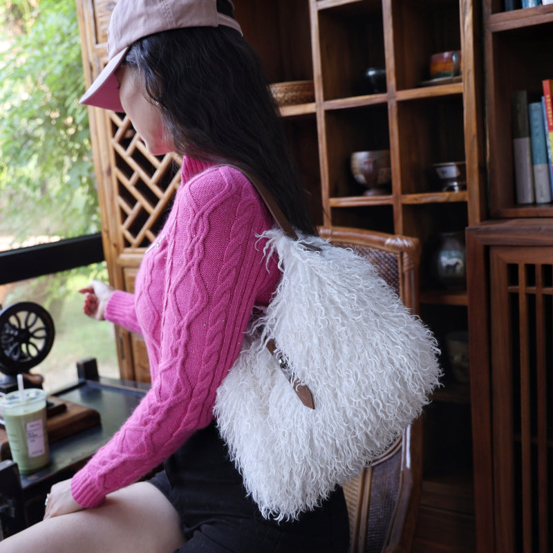 Women's Faux Wool Handbag - Soft &amp; Elegant Crossbody Bag