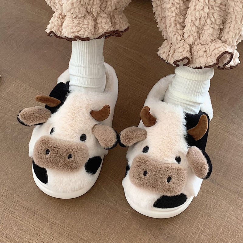 Cute Milk Cow Slippers - Warm &amp; Soft For Women