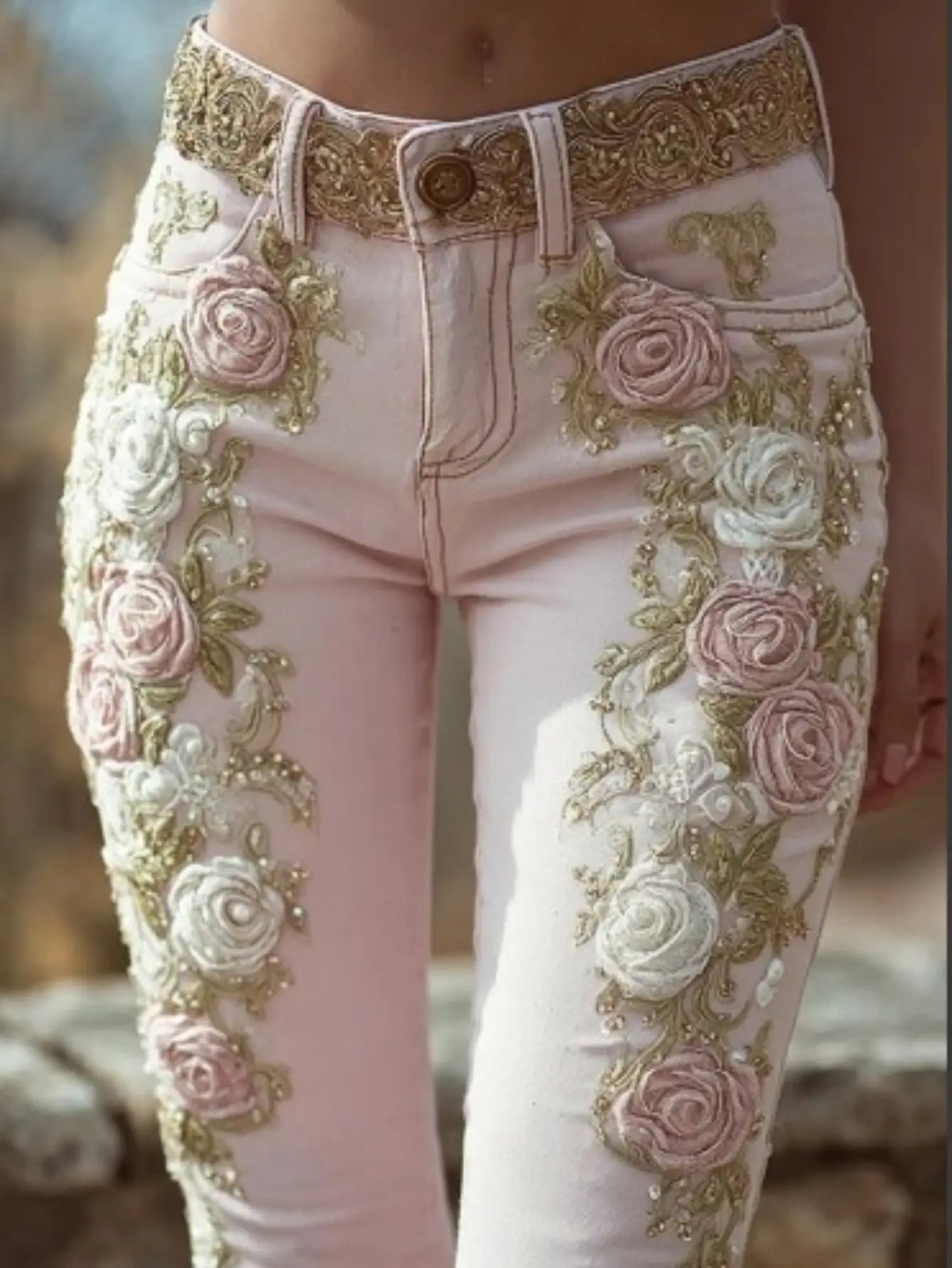 Women's Slim-Fit High-Waisted Trousers with Hand-Embroidered Pinstripe-Like Design - Elegant Solid Color Pants (No Zeros) for, Commuting & Formal Events - All-Season Tailored Fit, Machine Washable - Professional & Casual Wear - Daisan Mart