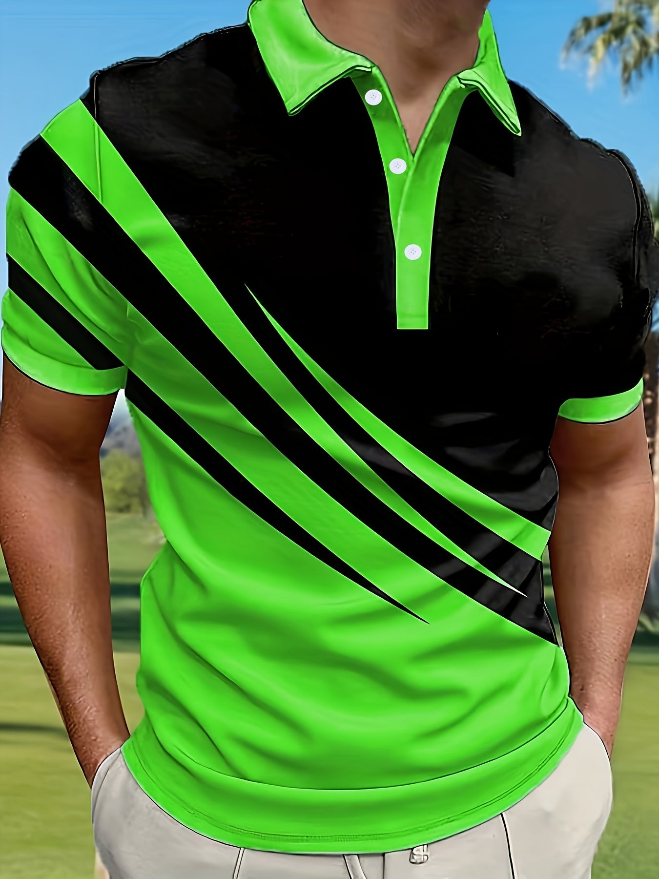 Men's Color-blocked Short-Sleeved Sports Style Shirt