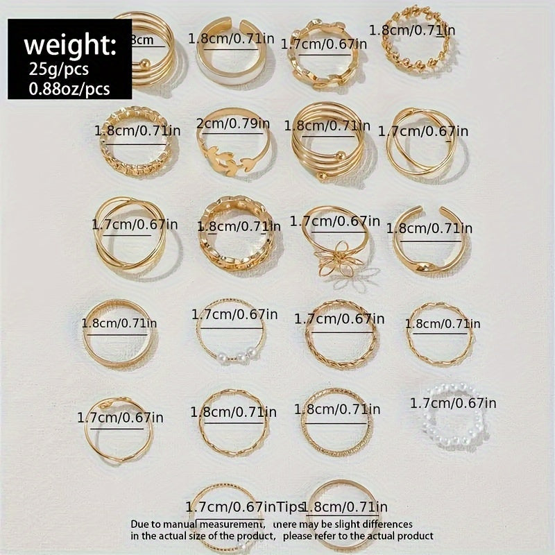 22-Piece Ring Set - Elegant &amp; Delicate Leaf Pattern