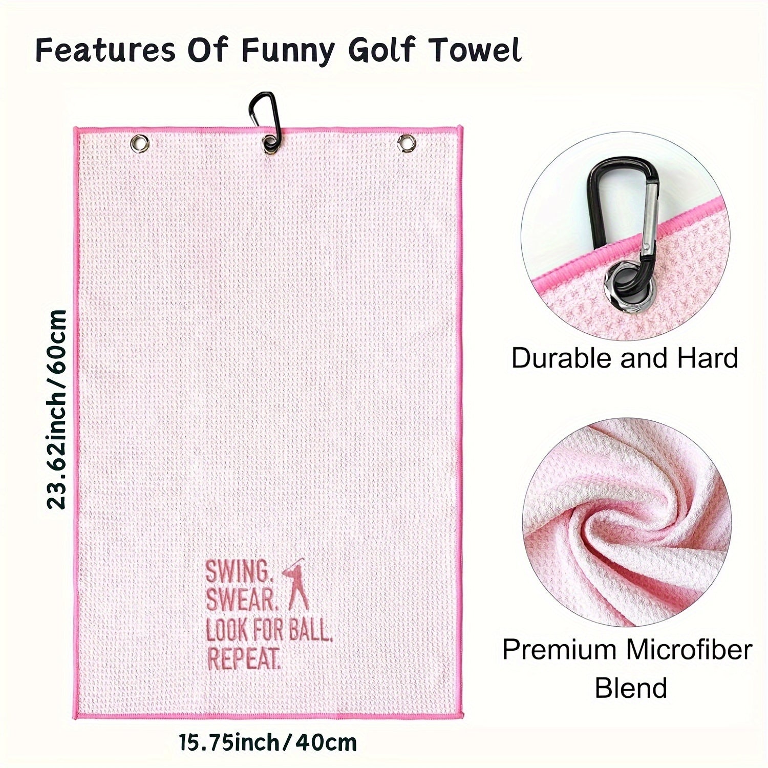 Fun Embroidered Golf Towel with Hook, Unique Golf Gift