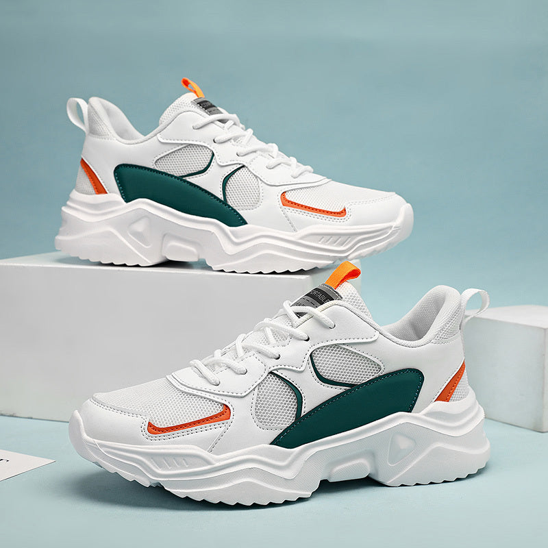 [Breathable Sneakers] Chunky Breathable Mesh Sneakers | Men's White &amp; Teal Casual Sneakers with EVA Sole, Lace-Up Design for All Seasons