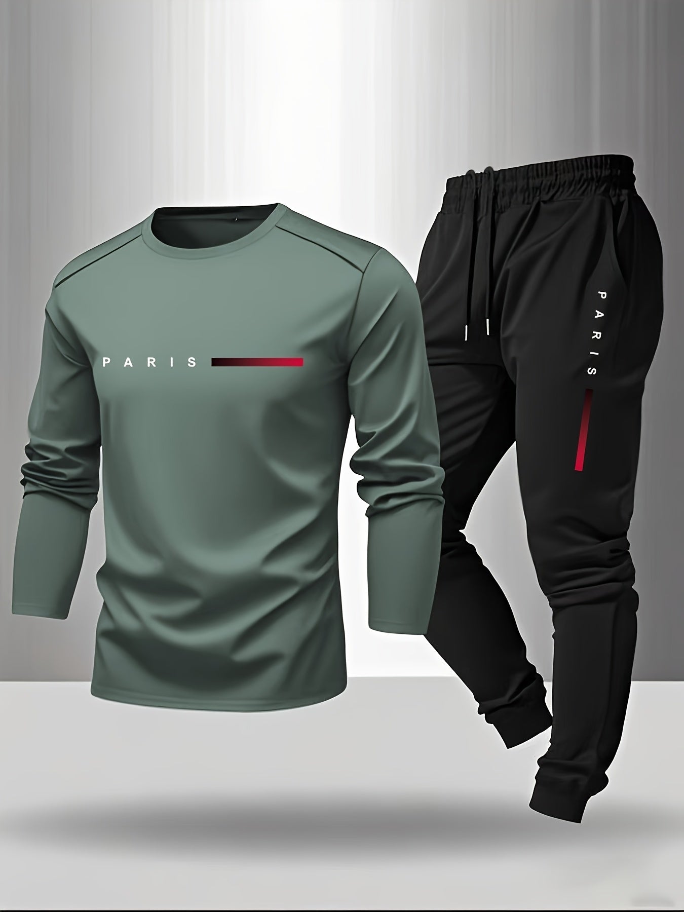 PARIS Men's Tracksuit - Red Shirt &amp; Black Jogger Pants