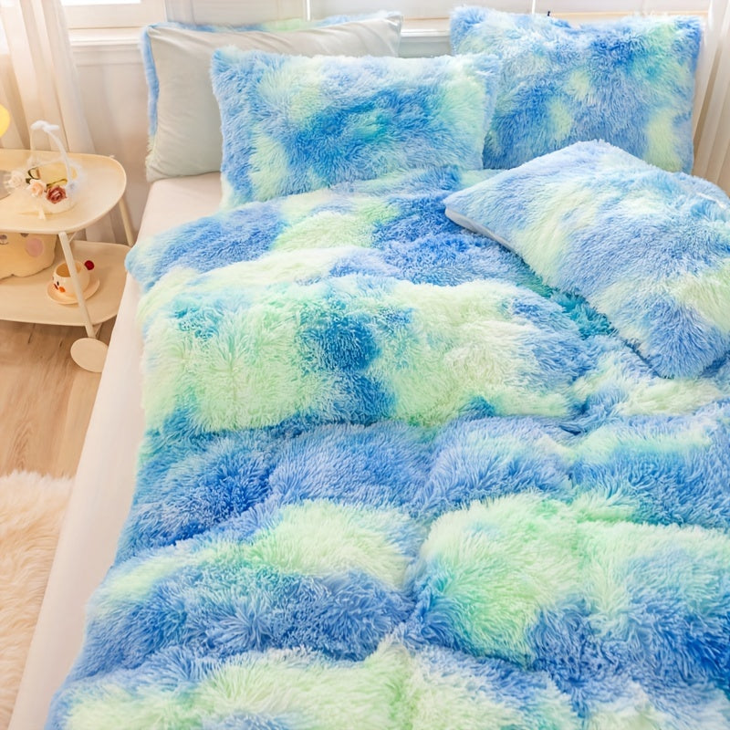 3pcs Y2K Tie Dye Plush Duvet Cover Set ( 1 Duvet Cover + 2 Pillowcase), Soft & Warm Bedding Set