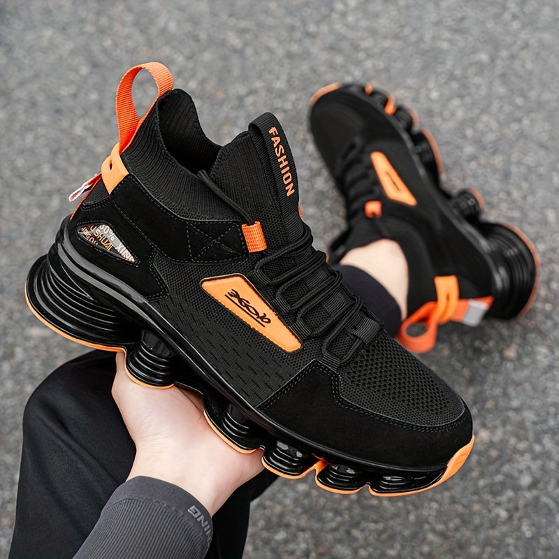 High-end Men's Running Shoes - Breathable Black Orange