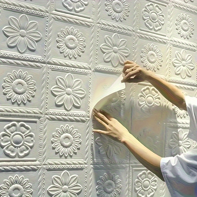 50 Waterproof, Self-Adhesive White Flower 3D Wall Stickers