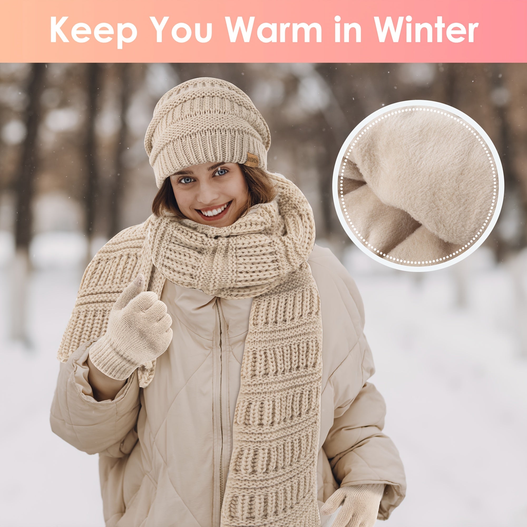 Women'S 3-in-1 Winter Set: Hat, Long Scarf & Touchscreen Gloves - Soft Warm Neck Warmer, Elastic Fit for Smartphones/Camera Use, Elegant Solid Color (/PinkRed/) - Christmas & Thanksgiving Gifts for Women, Durable & Versatile