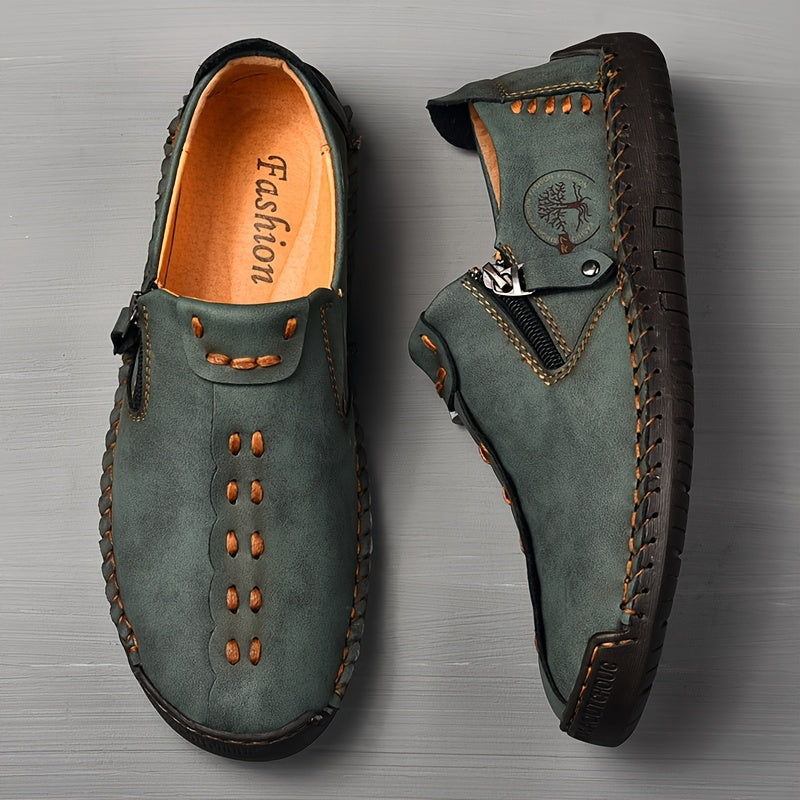 Giày Lười Nam Vintage Da Tổng Hợp Cổ Điển Thủ Công