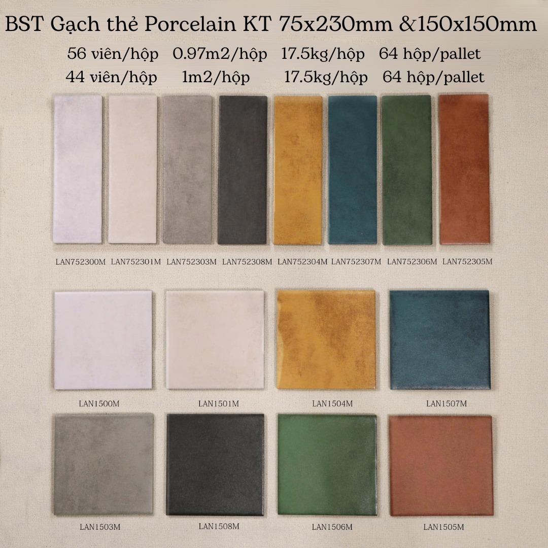 Gạch thẻ Porcelain mờ lượn KT 75x230mm mã LNA752304M - Daisan Mart