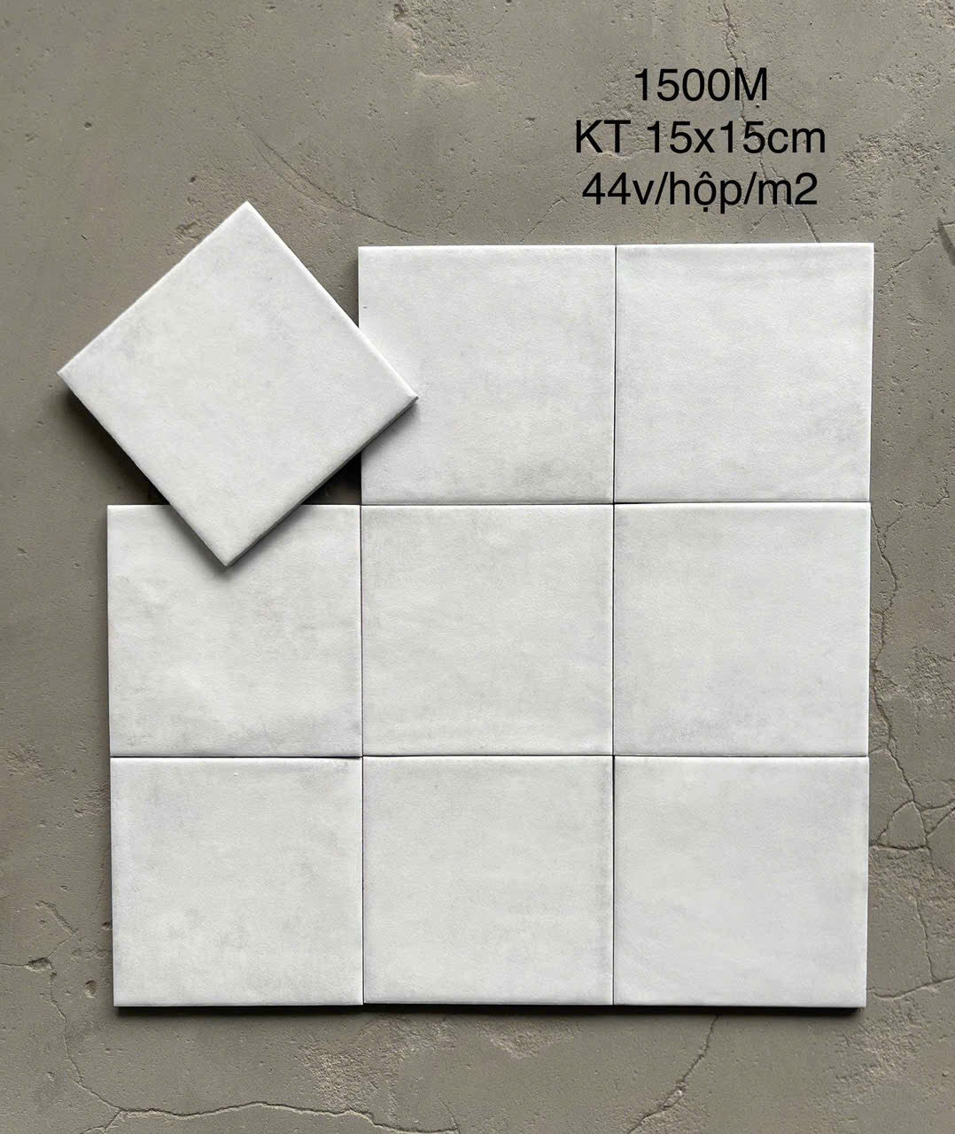 Gạch thẻ trắng men mờ KT 150x150mm (1h/1m/44v/17.5kg) 1500M - Daisan Mart